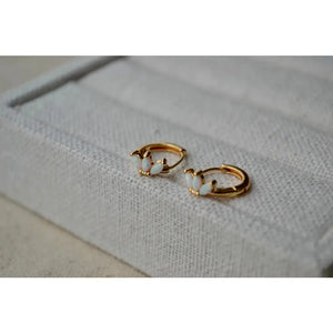 14K Gold Filled White Opal Marquise Huggie Hoop Earrings – Dreamy Gemstone Hoops for Birthdays & Everyday Luxe.