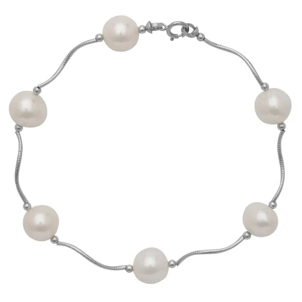 14K Gold Freshwater Pearl Bracelet, with Hand Engraved Diamond-Cut Details
