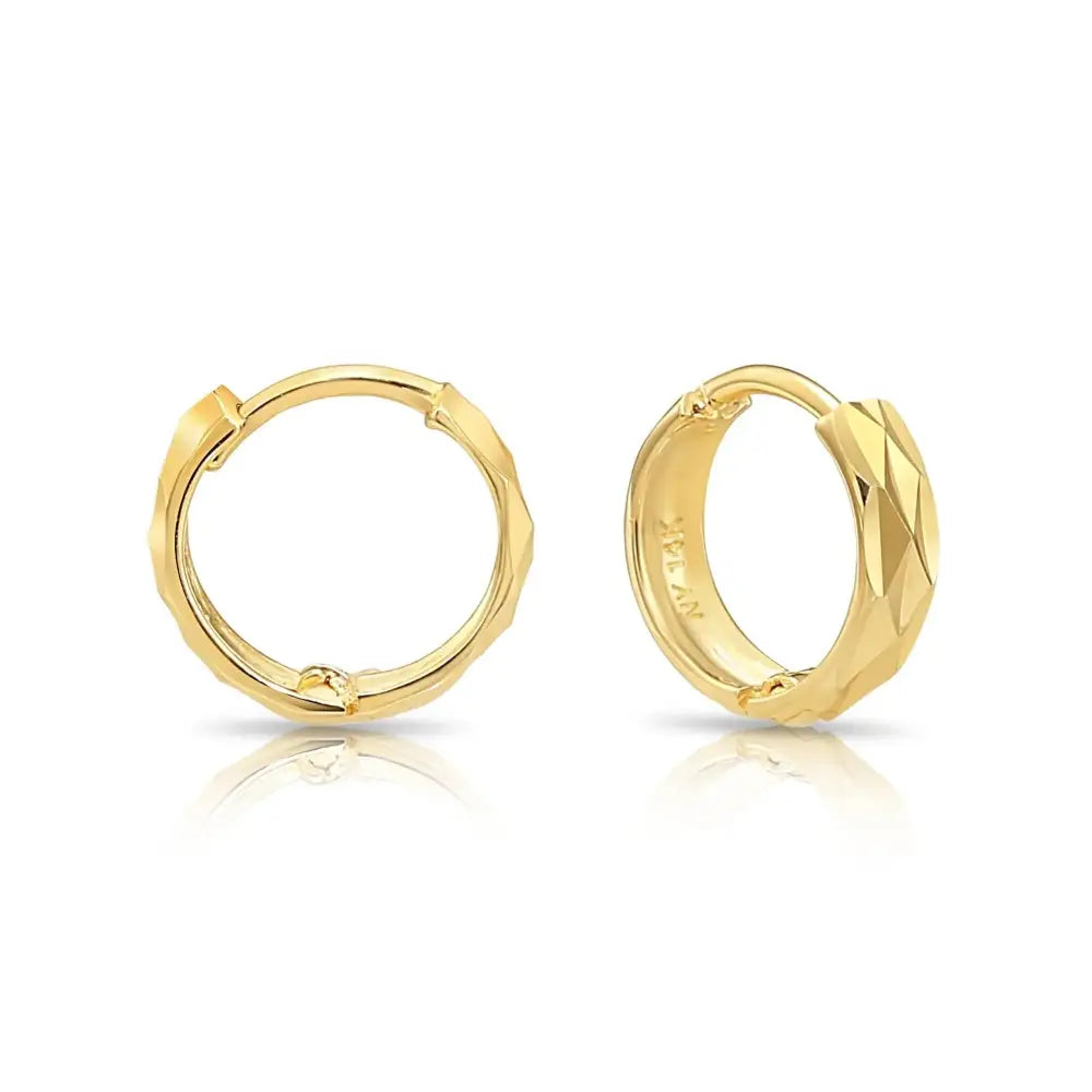 14K Gold Hand Engraved Huggies, Dainty 10Mm Minimalist Gold Earrings, Available in 14K Yellow or White Gold, Handmade by TILO Jewelry