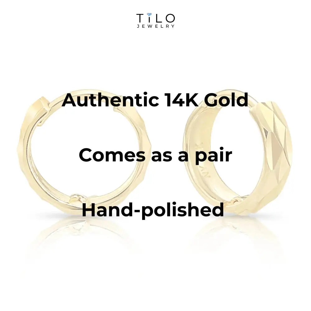 14K Gold Hand Engraved Huggies, Dainty 10Mm Minimalist Gold Earrings, Available in 14K Yellow or White Gold, Handmade by TILO Jewelry