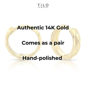 14K Gold Hand Engraved Huggies, Dainty 10Mm Minimalist Gold Earrings, Available in 14K Yellow or White Gold, Handmade by TILO Jewelry