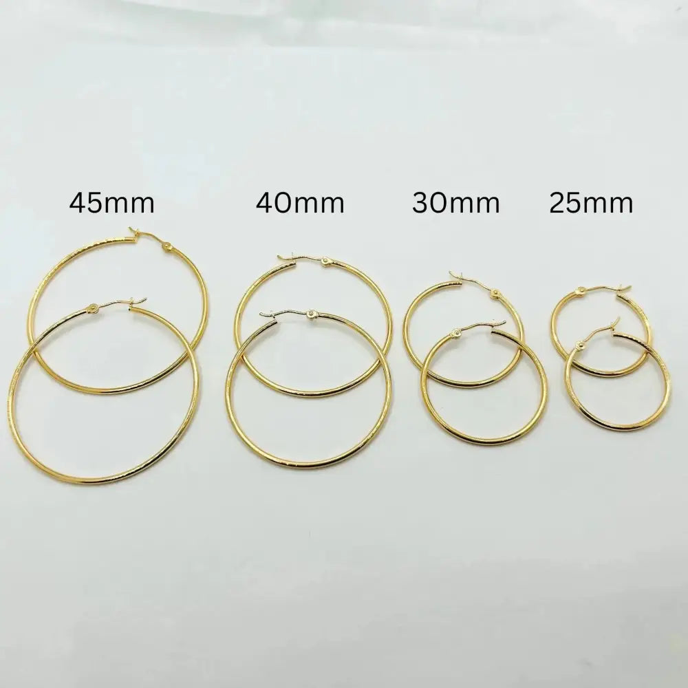 14K Gold Hoop Earring Set: Polished Real Gold, 1.5Mm Thick