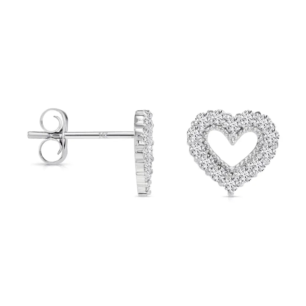 14K Gold Lab Diamond Heart Stud Earrings, 0.25Ctw