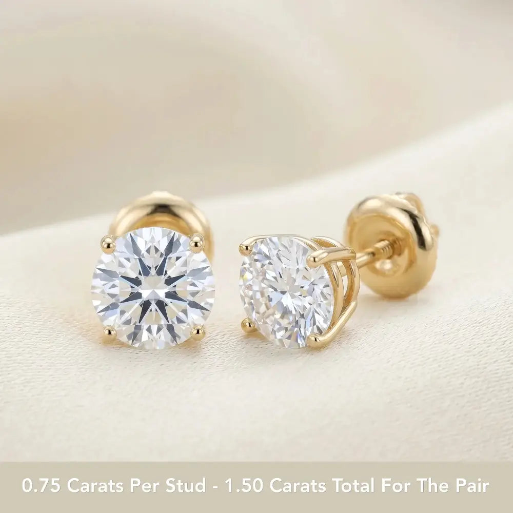 14K Gold Lab Diamond Stud Earrings, 1.50Ctw, with Screw Backs