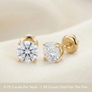 14K Gold Lab Diamond Stud Earrings, 1.50Ctw, with Screw Backs