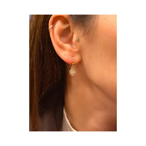 14K Gold Leverback Earrings – Round Geometric Solitaire Earrings in Yellow Gold for Women.