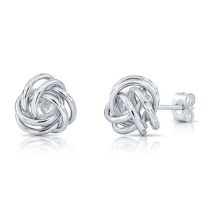 14K Gold Love Knot Stud Earrings with Hand Engraved Diamond Cuts, 9Mm, Pushback Studs
