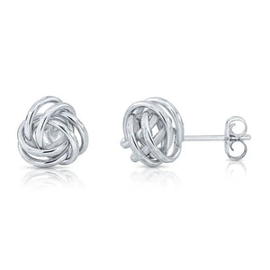 14K Gold Love Knot Stud Earrings with Hand Engraved Diamond Cuts, 9Mm, Pushback Studs
