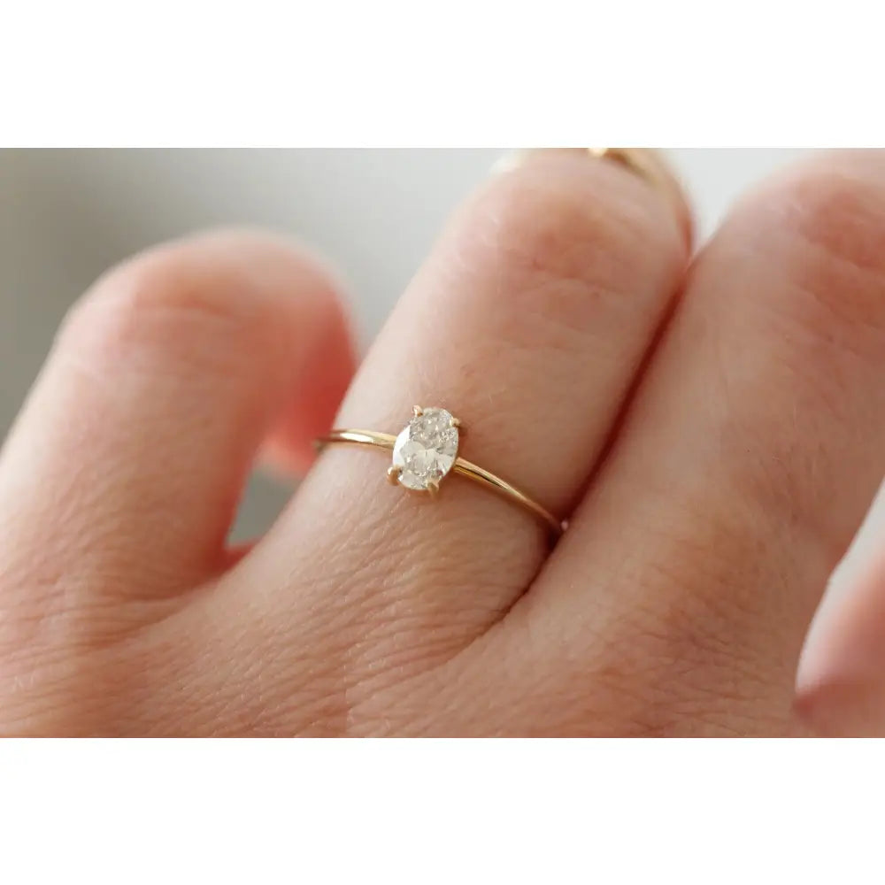 14K Gold Oval Diamond Ring, Oval Solitaire Ring, Sold Gold Ring, Handcrafted, Minimal Engagement Ring, Oval Engagement Ring, Low Profile