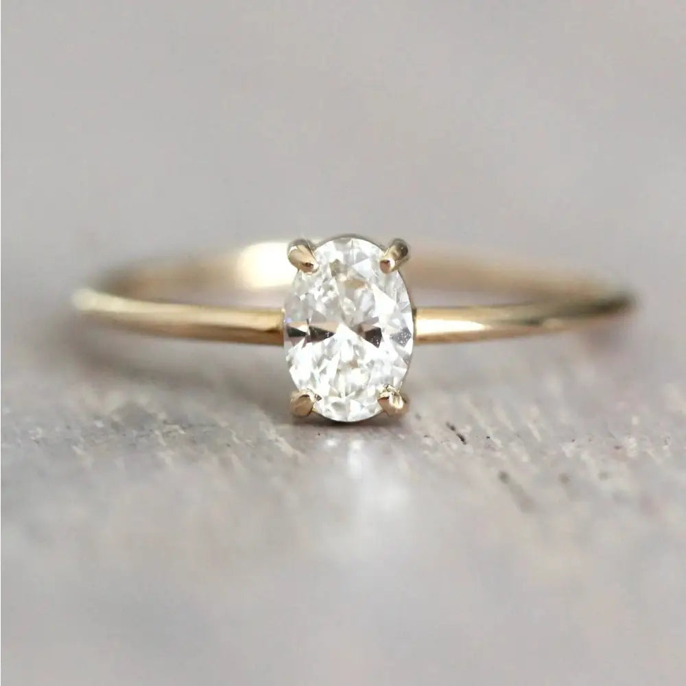 14K Gold Oval Diamond Ring, Oval Solitaire Ring, Sold Gold Ring, Handcrafted, Minimal Engagement Ring, Oval Engagement Ring, Low Profile
