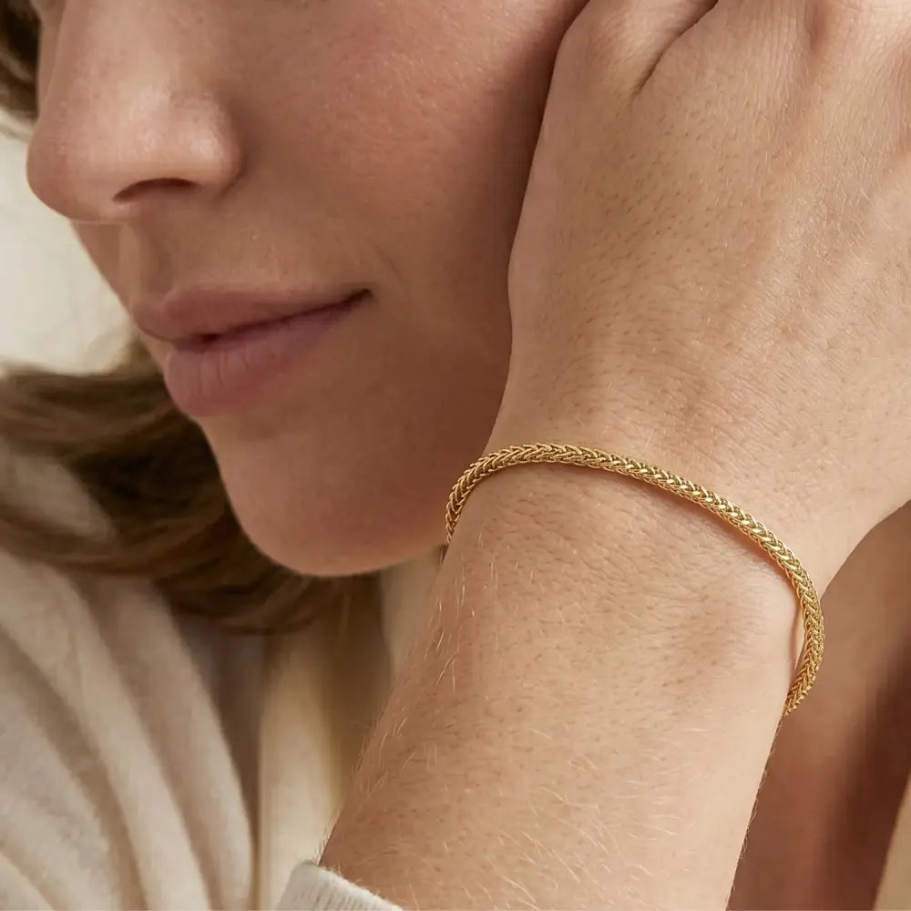 14K Gold Plated Italian Franco Chain Bracelet, Solid Sterling Silver, with Lobster Lock, 7 Inches