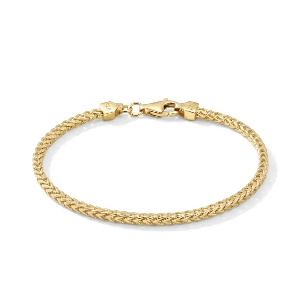 14K Gold Plated Italian Franco Chain Bracelet, Solid Sterling Silver, with Lobster Lock, 7 Inches