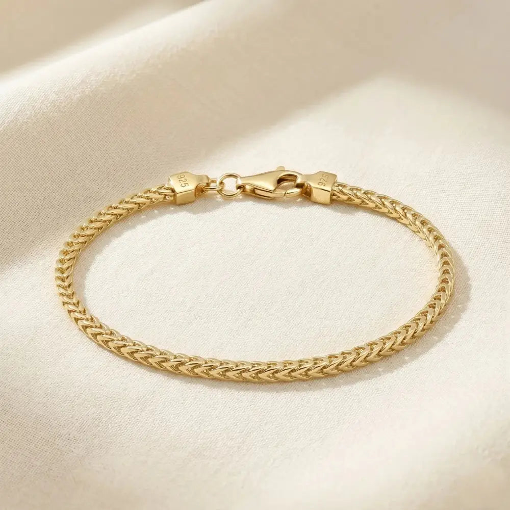 14K Gold Plated Italian Franco Chain Bracelet, Solid Sterling Silver, with Lobster Lock, 7 Inches