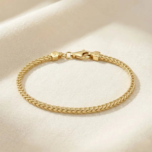 14K Gold Plated Italian Franco Chain Bracelet, Solid Sterling Silver, with Lobster Lock, 7 Inches