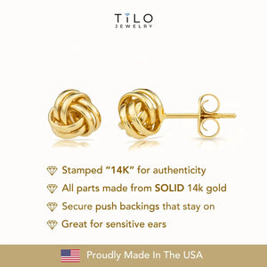 14K Gold Polished Love Knot Stud Earrings, 7Mm