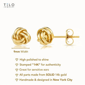 14K Gold Polished Love Knot Stud Earrings, 9Mm, Pushback Studs