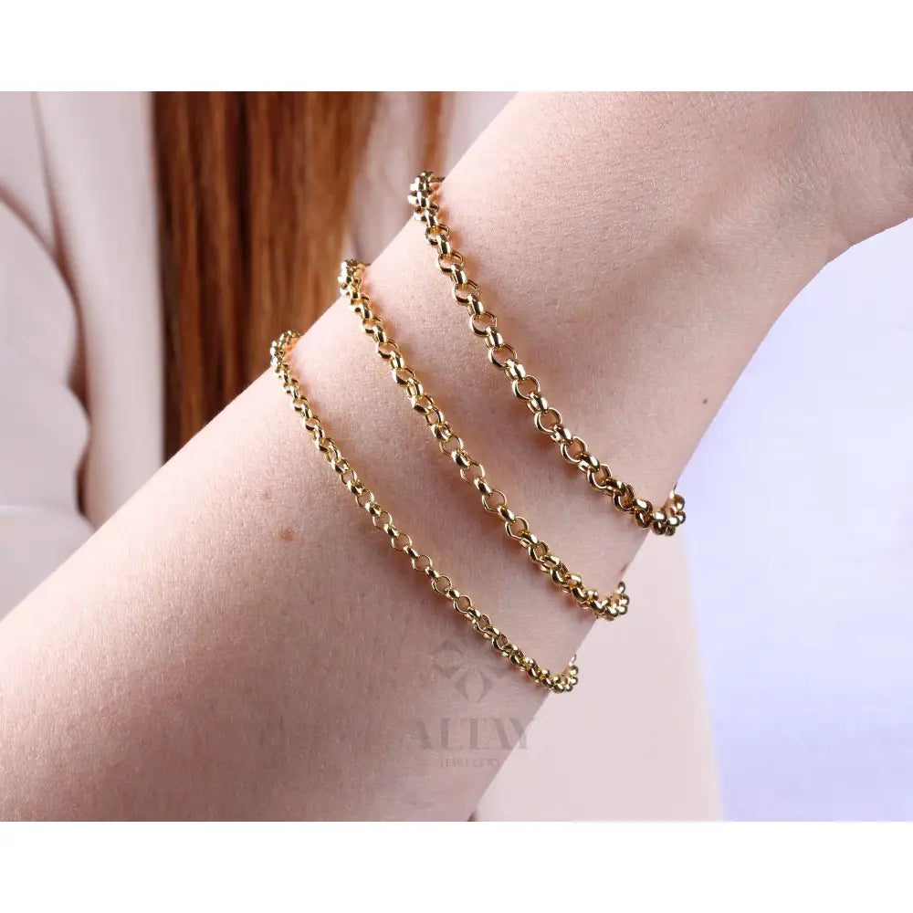 14K Gold Rolo Chain Bracelet, 3Mm 4Mm 5Mm Gold Link Belcher Chain Bracelet, Link Charm Bracelet, Minimal Delicate round Bracelet, Woman, Men