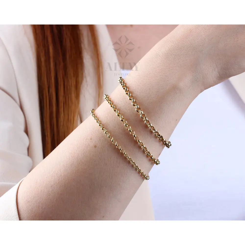 14K Gold Rolo Chain Bracelet, 3Mm 4Mm 5Mm Gold Link Belcher Chain Bracelet, Link Charm Bracelet, Minimal Delicate round Bracelet, Woman, Men