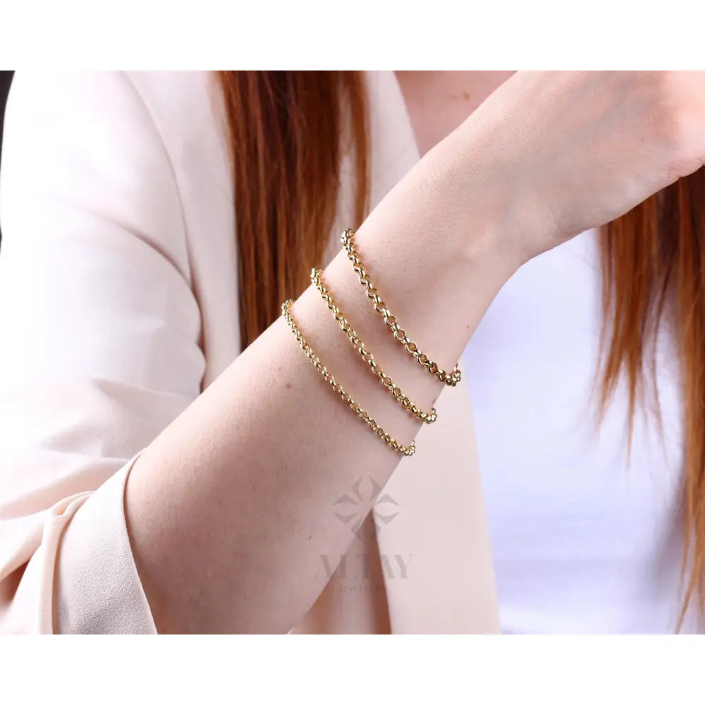 14K Gold Rolo Chain Bracelet, 3Mm 4Mm 5Mm Gold Link Belcher Chain Bracelet, Link Charm Bracelet, Minimal Delicate round Bracelet, Woman, Men
