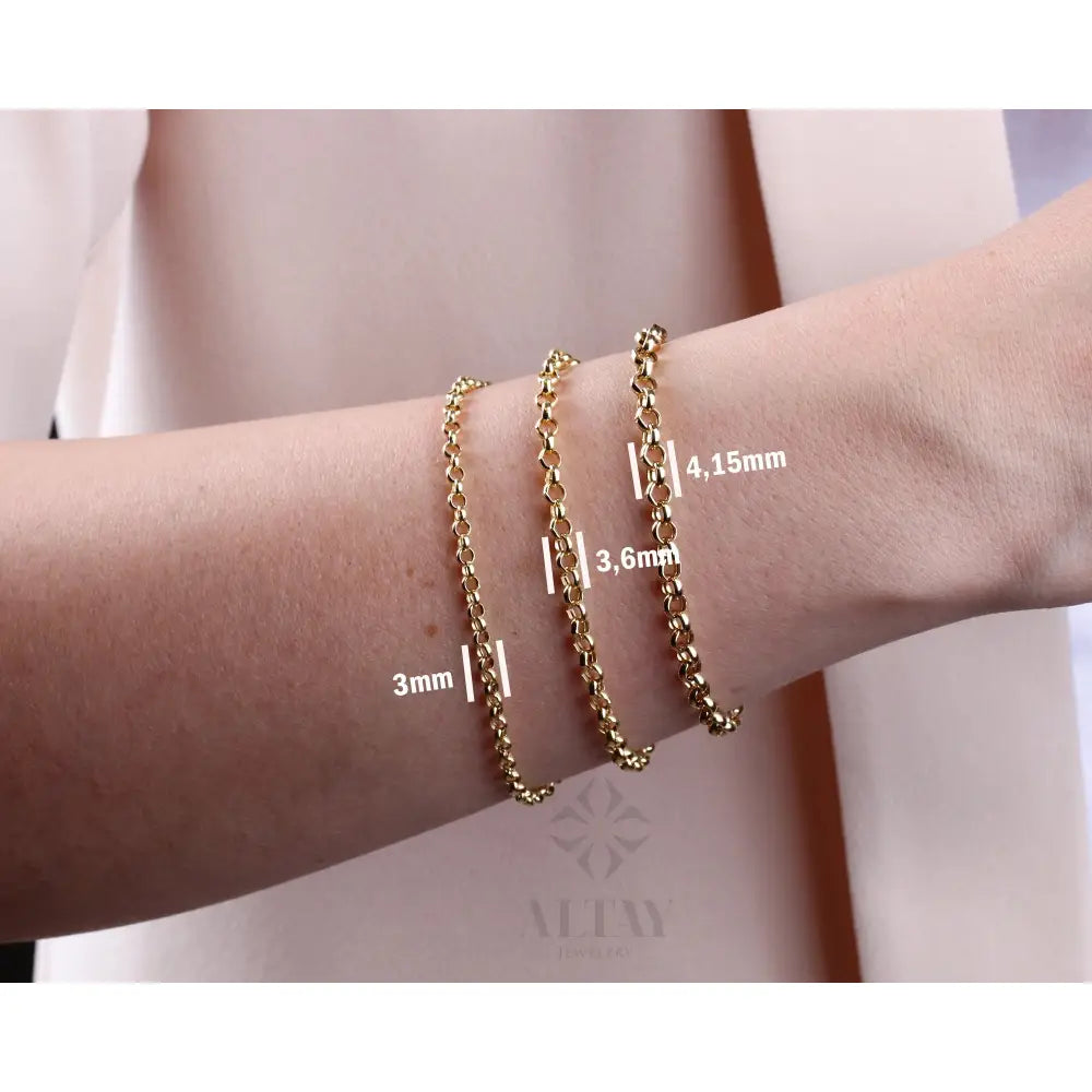 14K Gold Rolo Chain Bracelet, 3Mm 4Mm 5Mm Gold Link Belcher Chain Bracelet, Link Charm Bracelet, Minimal Delicate round Bracelet, Woman, Men
