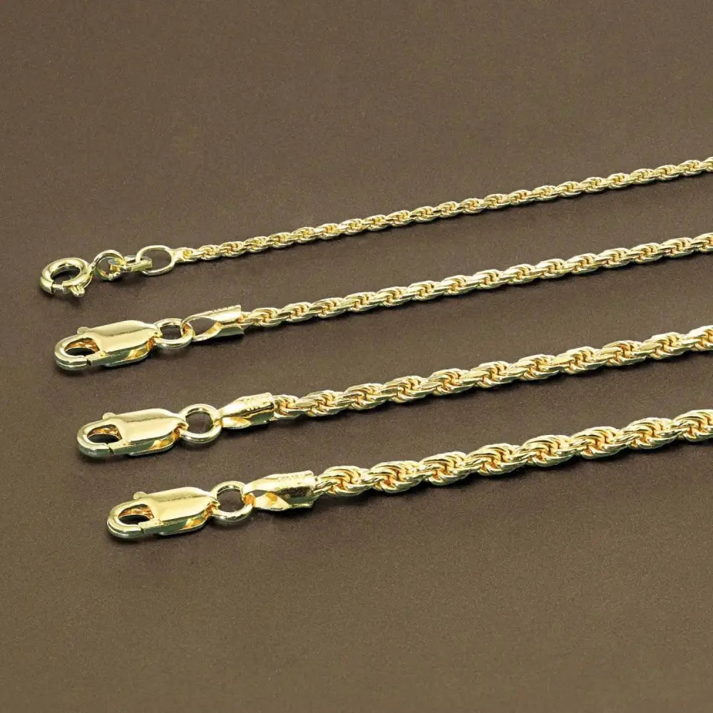 14K Gold Rope Chain Necklace – 925 Sterling Silver Dipped, Made in Italy.