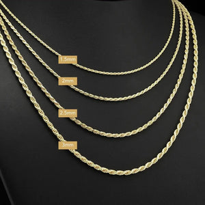 14K Gold Rope Chain Necklace – 925 Sterling Silver Dipped, Made in Italy.