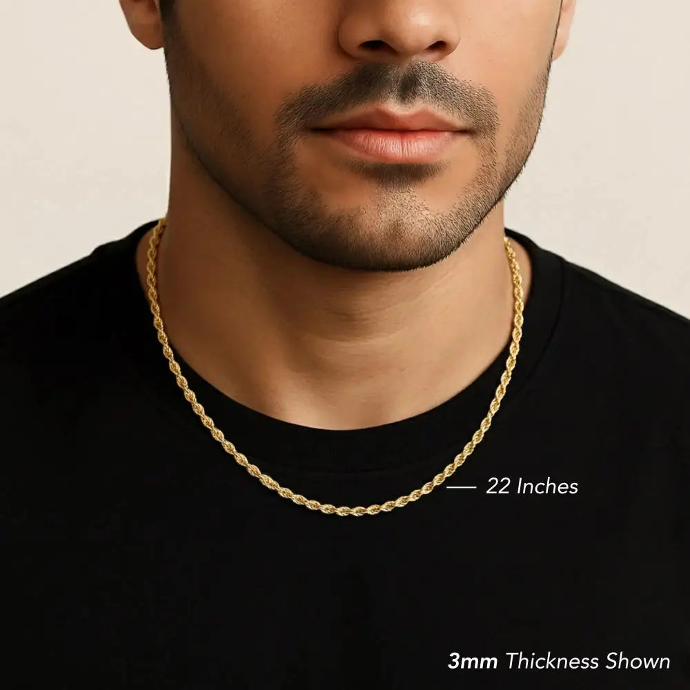 14K Gold Rope Chain Necklace – 925 Sterling Silver Dipped, Made in Italy.