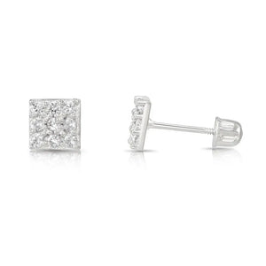 14K Gold Square CZ Stud Earrings, Screwback