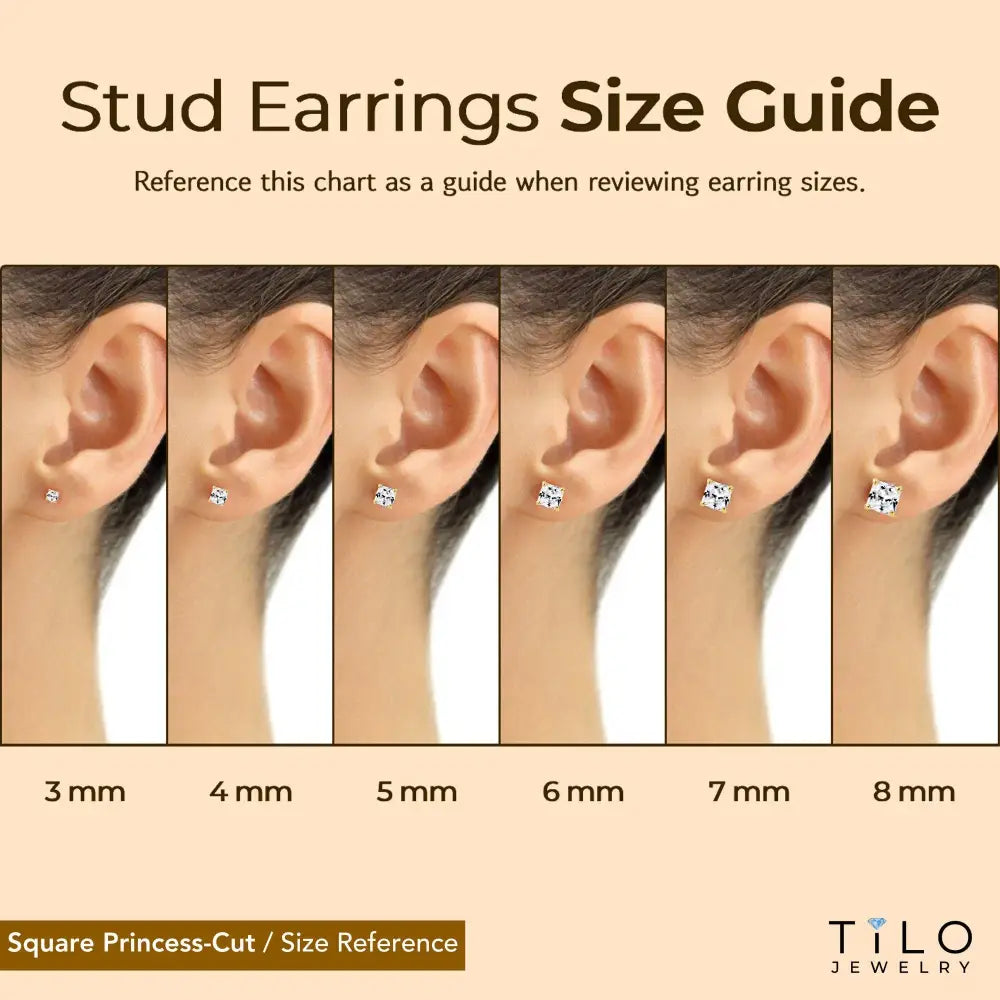 14K Gold Stud Earrings, round Brilliant-Cut, Square Princess-Cut, Oval-Cut, Sparkling CZ Studs, with Screw Backings, Unisex, by TILO Jewelry