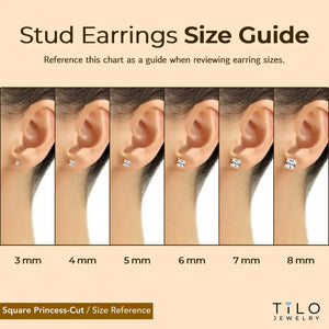 14K Gold Stud Earrings, round Brilliant-Cut, Square Princess-Cut, Oval-Cut, Sparkling CZ Studs, with Screw Backings, Unisex, by TILO Jewelry