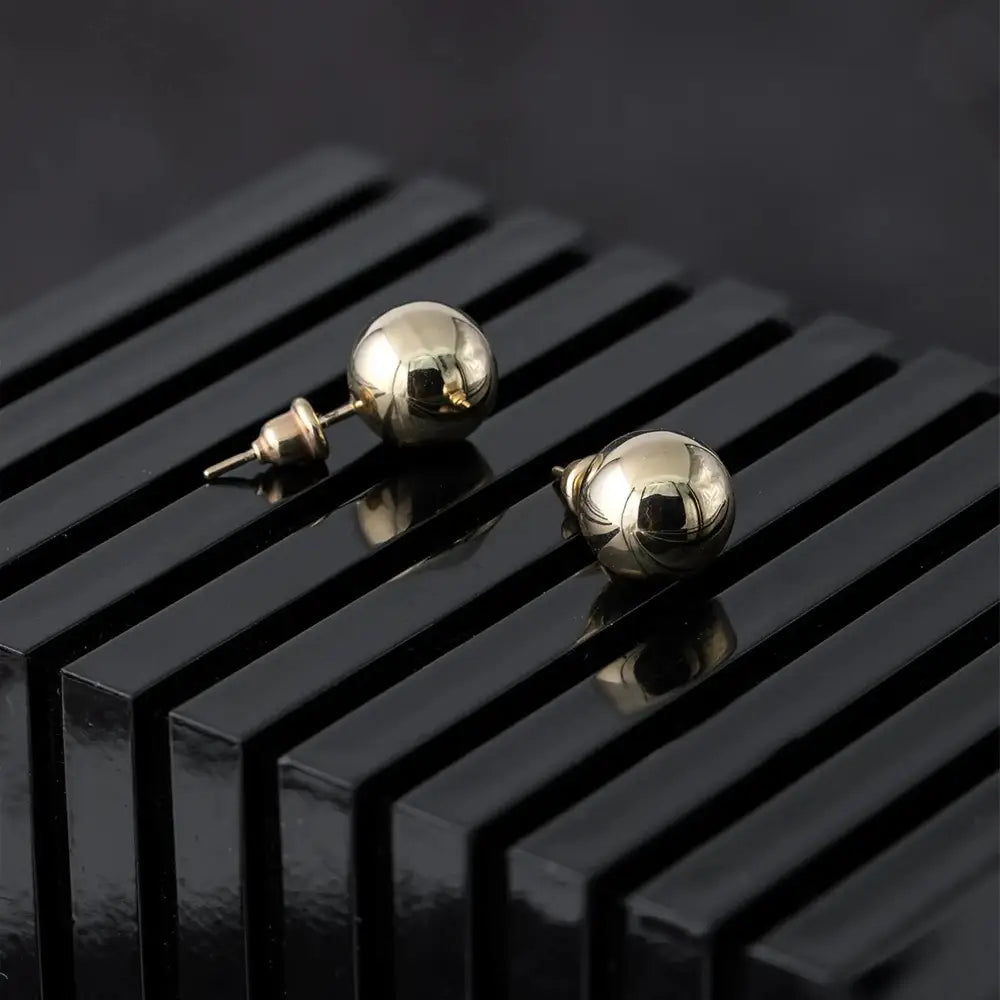 14K Real Gold High Polished Stud Earrings with Push Back Closure | Sizes: 5Mm, 6Mm, 7Mm, 10Mm | High Quality Ball Studs