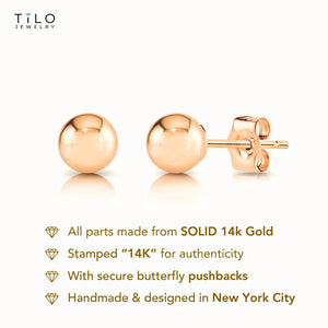 14K Rose Gold Ball Stud Earrings with Butterfly Pushbacks