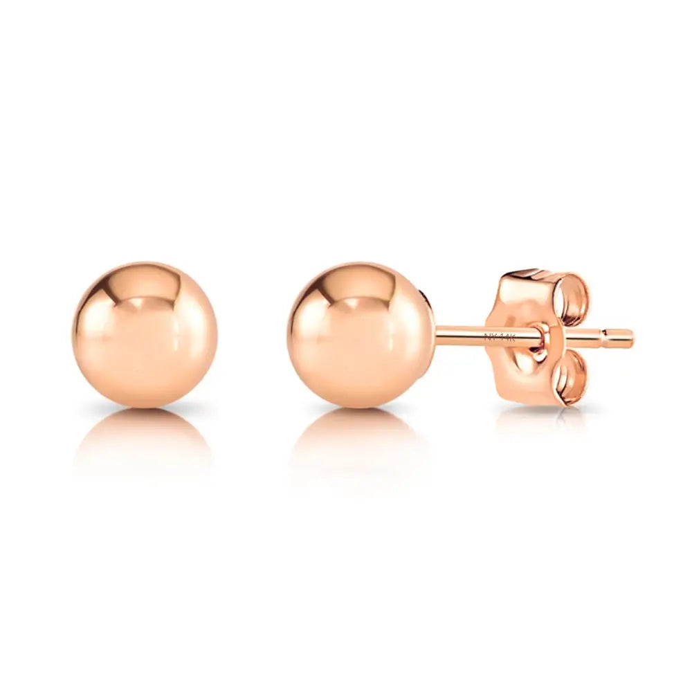 14K Rose Gold Ball Stud Earrings with Butterfly Pushbacks