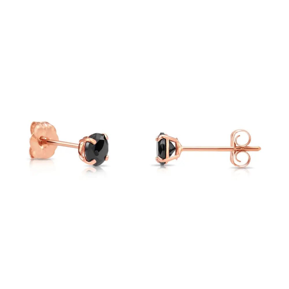 14K Rose Gold Black CZ round Studs, with Push-Backs, 4Mm