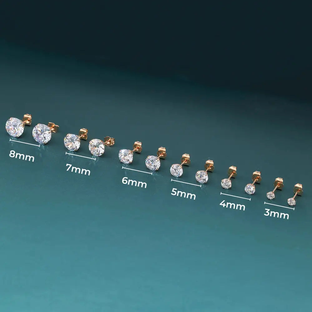 14K Rose Gold Zirconia Solitaire Stud Earrings, Pushback