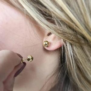 14K Solid Gold Ball Stud Earrings: Minimalist Bead Studs