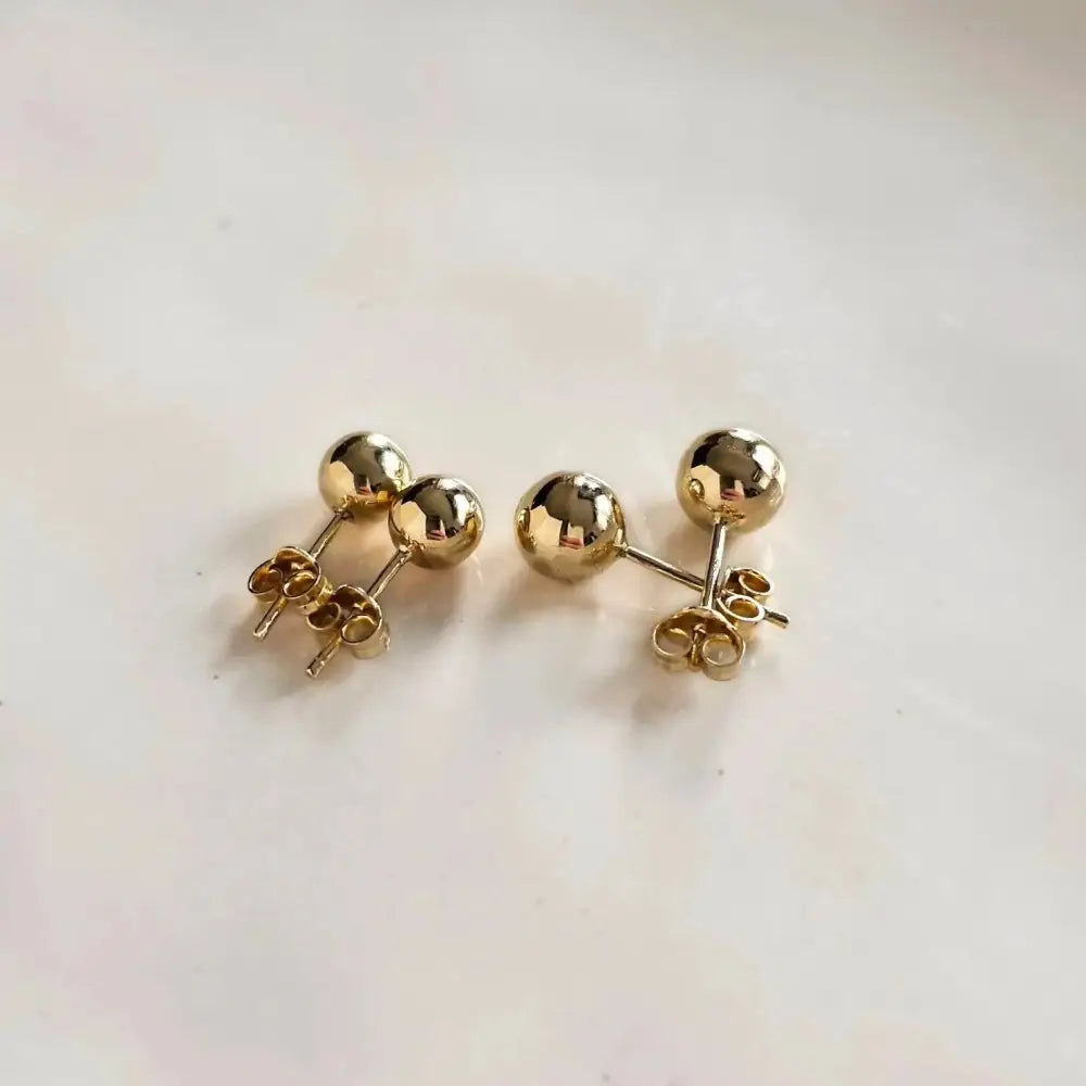 14K Solid Gold Ball Stud Earrings: Minimalist Bead Studs