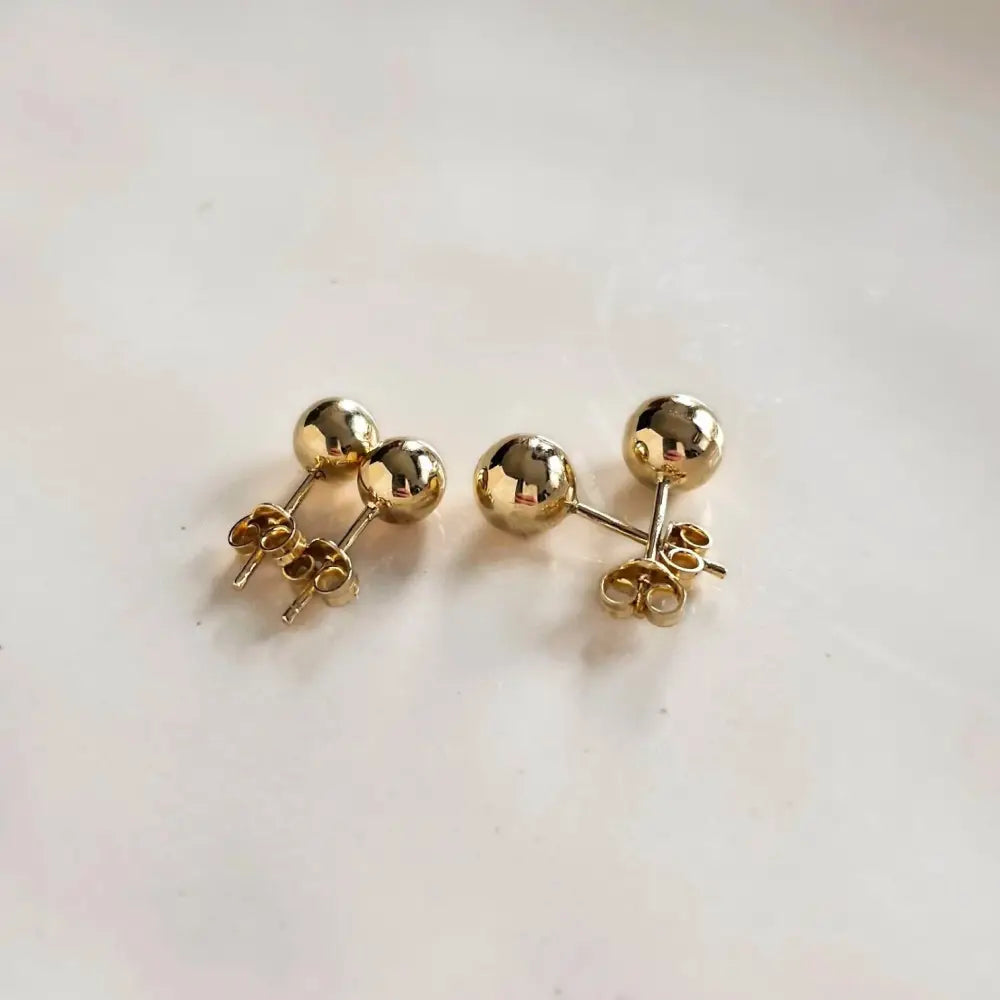 14K Solid Gold Ball Stud Earrings: Minimalist Bead Studs