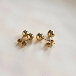14K Solid Gold Ball Stud Earrings: Minimalist Bead Studs