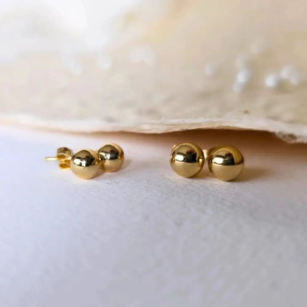 14K Solid Gold Ball Stud Earrings: Minimalist Bead Studs