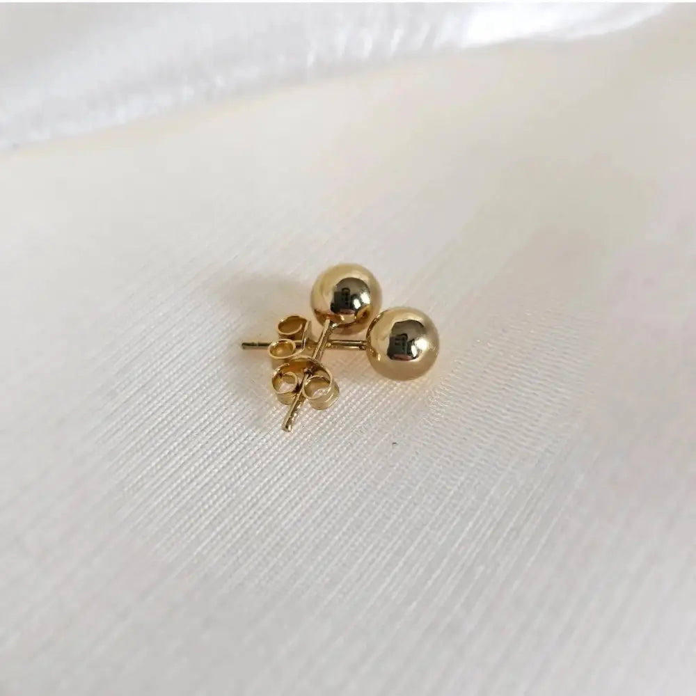 14K Solid Gold Ball Stud Earrings: Minimalist Bead Studs