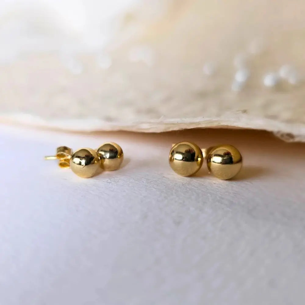 14K Solid Gold Ball Stud Earrings: Minimalist Bead Studs