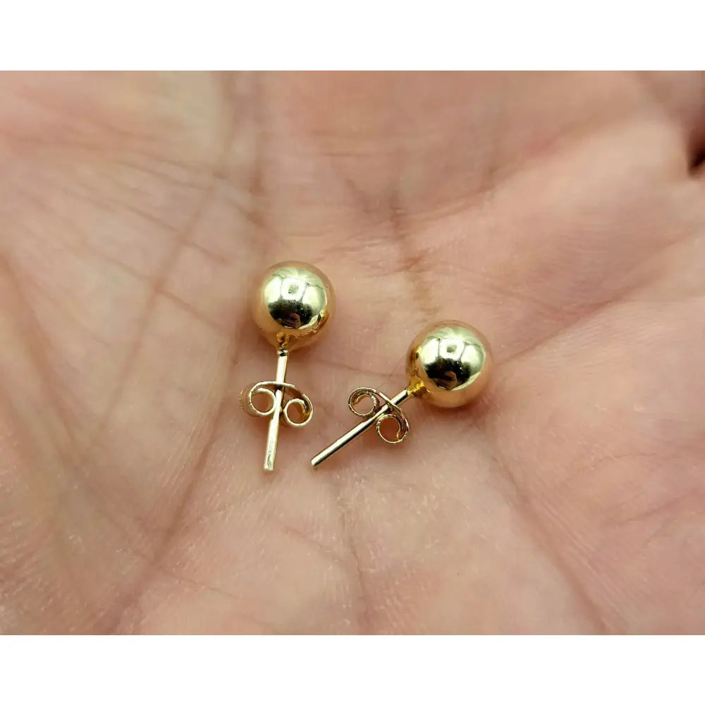 14K Solid Gold Ball Stud Earrings: Minimalist Dainty Jewelry