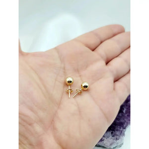 14K Solid Gold Ball Stud Earrings: Minimalist Dainty Jewelry