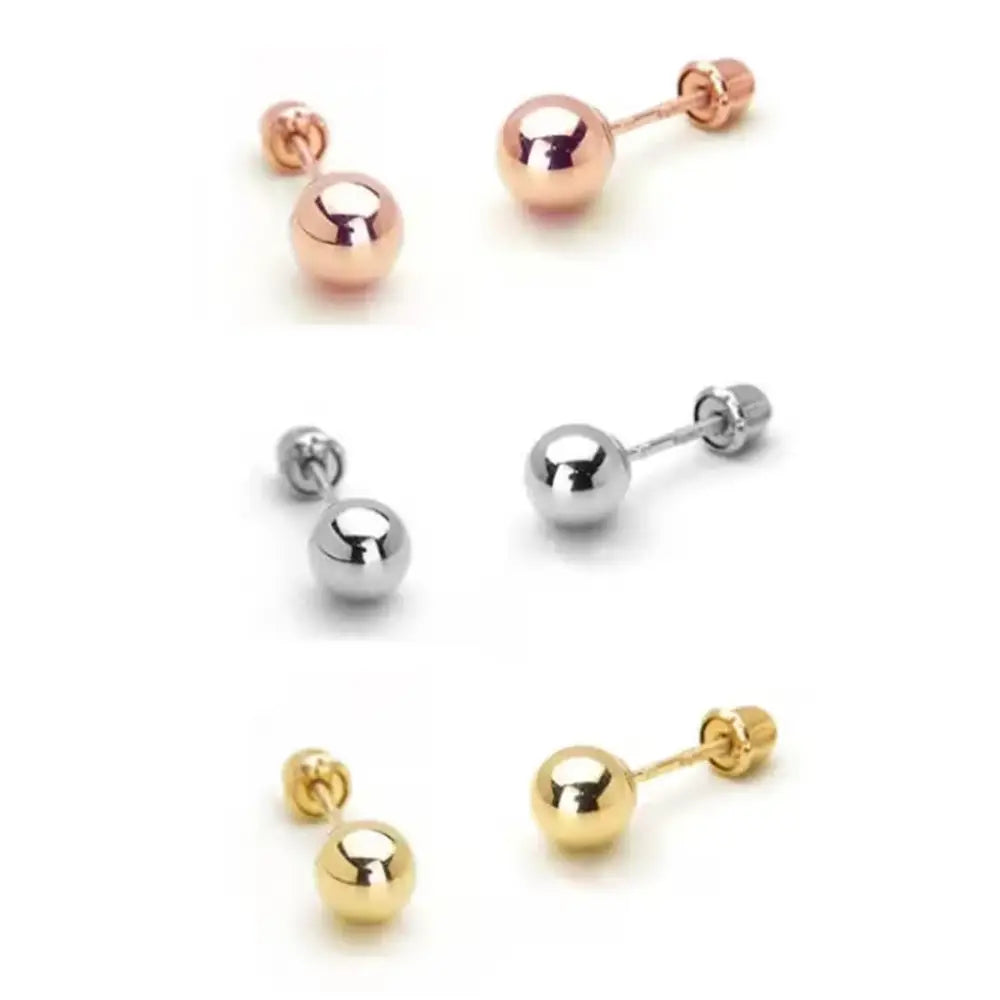 14K Solid Gold Ball Stud Earrings Screw Back 3Mm 4Mm 5Mm 6Mm 7Mm 8Mm Ball Studs Dainty Ball Studs Kids Studs | White, Yellow or Rose Gold
