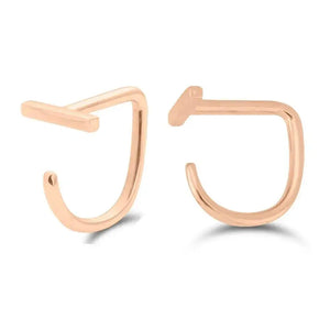 14K Solid Gold Bar Claw Huggie Earrings - Elegant Dainty Gold Hoops.
