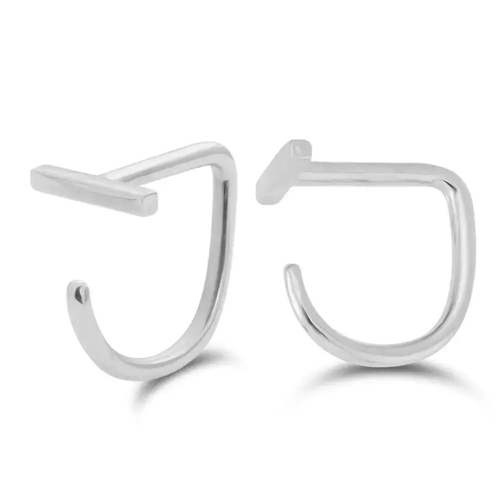 14K Solid Gold Bar Claw Huggie Earrings - Elegant Dainty Gold Hoops.