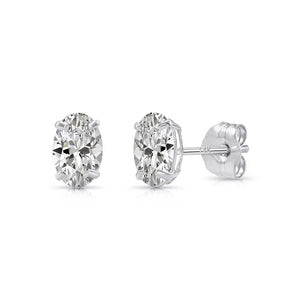 14K Solid Gold Basket Set Oval CZ Stud Earrings, with Pushbacks