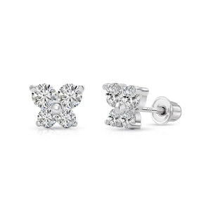 14K Solid Gold Butterfly CZ Stud Earrings, with Secure Screw-Backs