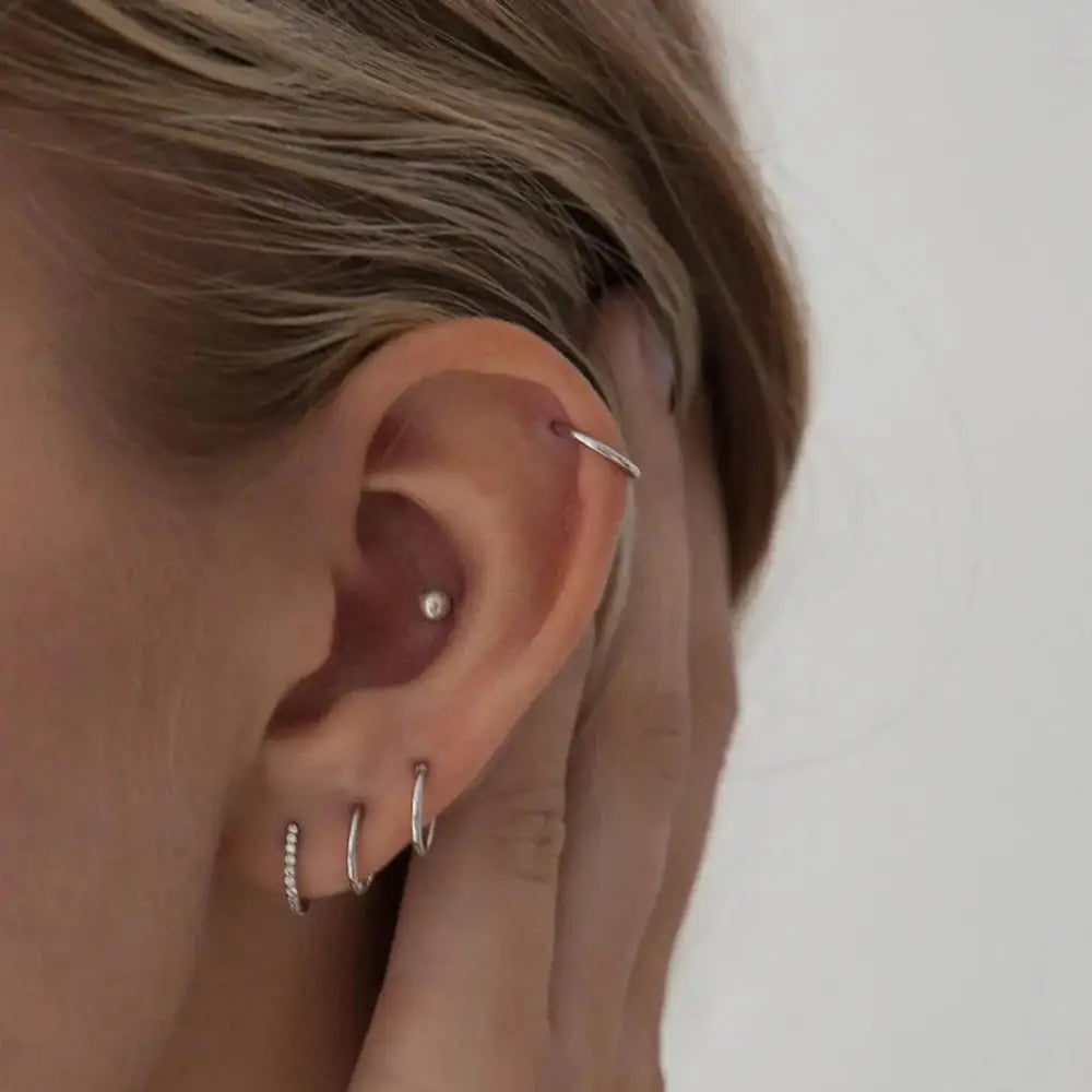 14K Solid Gold Clicker Hoop Earring - 16G Elegant Cartilage Helix Conch Nose Daith Huggie Hoop.